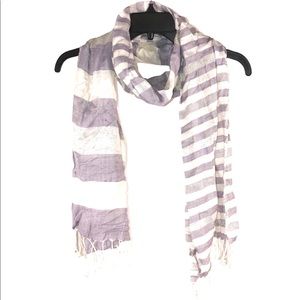 Purple Silver Metallic Thread Stripe Fringe Scarf